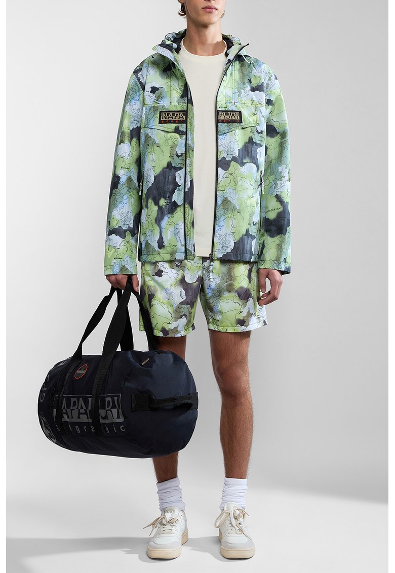 Pantaloni scurti de baie cu snur in talie V-Inuvik - Gri inchis/Verde fistic