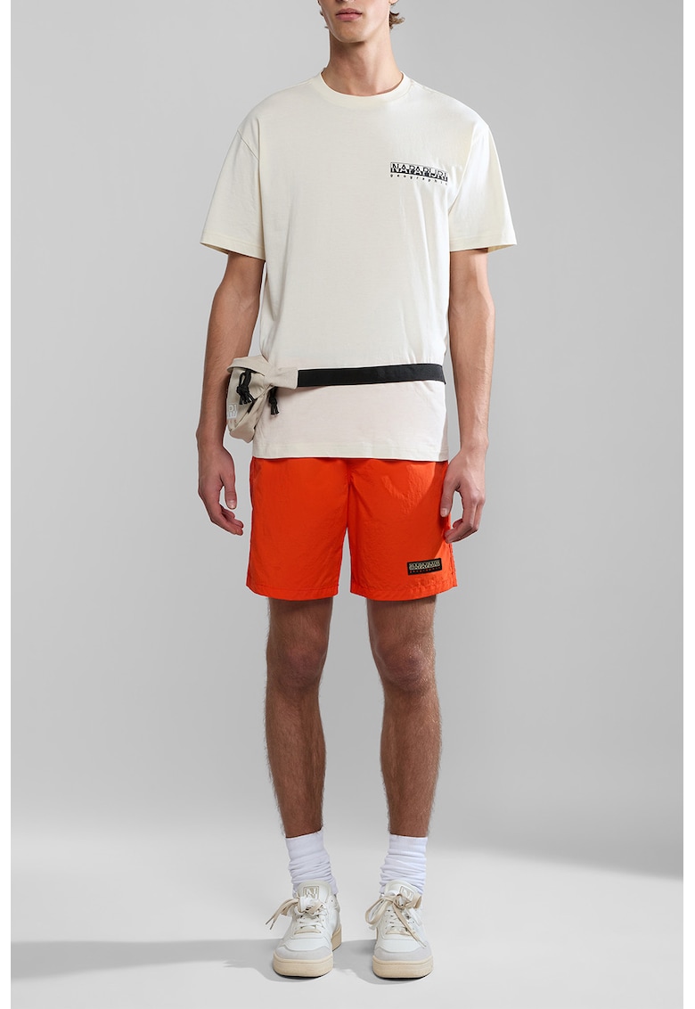 Pantaloni scurti de baie cu aplicate logo V-Iaato - Portocaliu mandarina