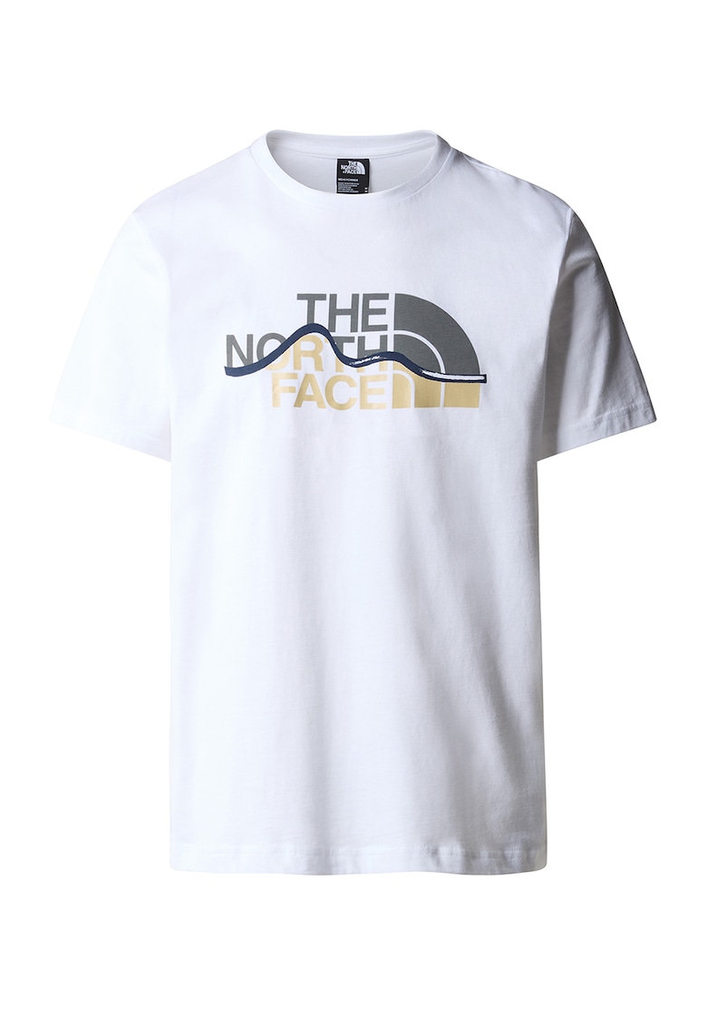 Tricou cu imprimeu logo Mountain Line - Alb/Gri/Bej