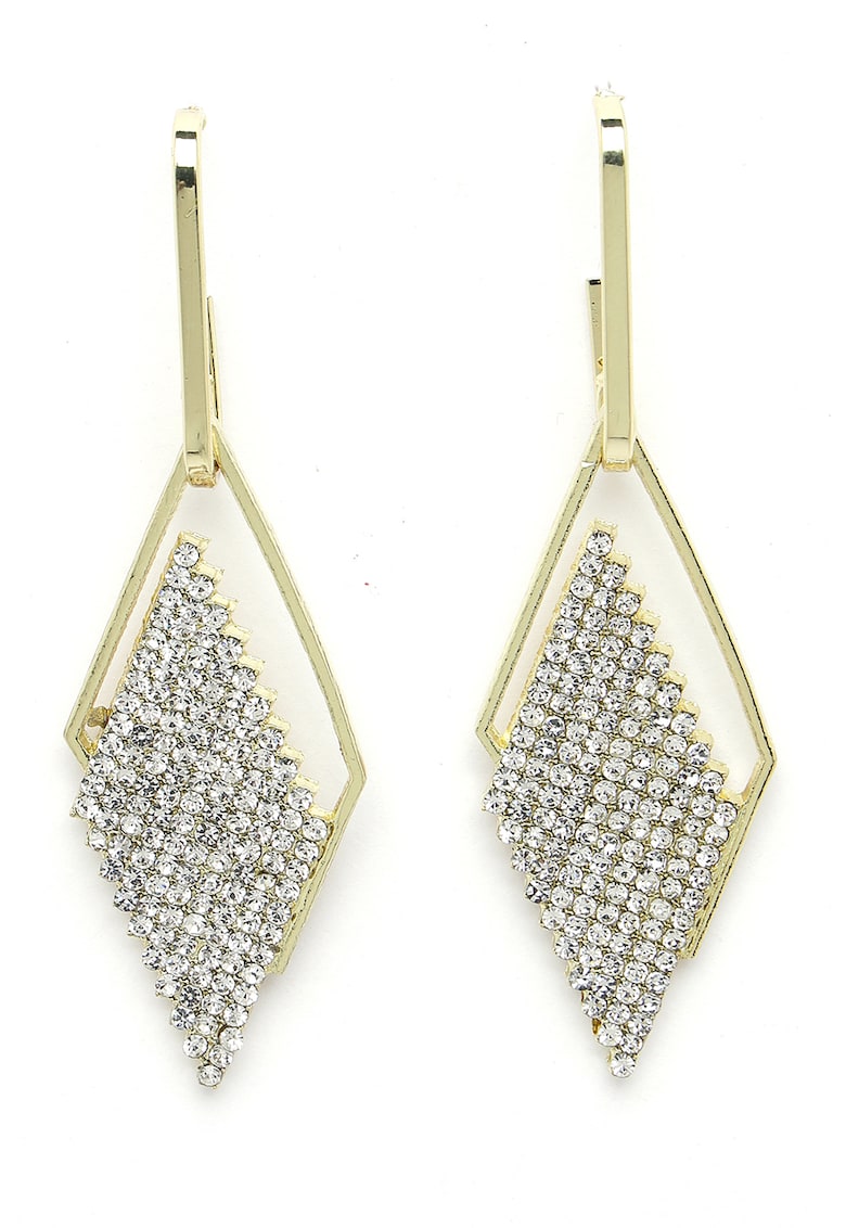 Cercei drop placati cu aur de 18K si decorati cu cristale - Auriu/Transparent