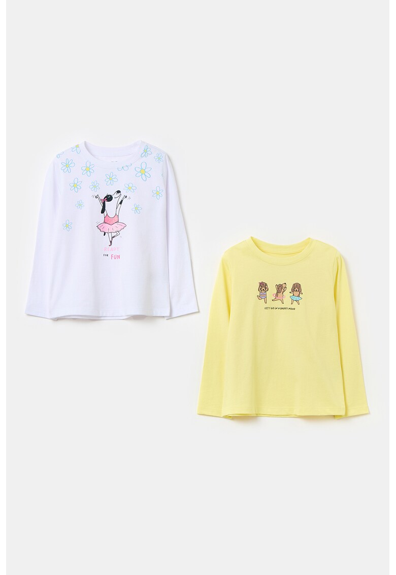 Set de bluze de bumbac cu imprimeu cu catelusi - 2 piese