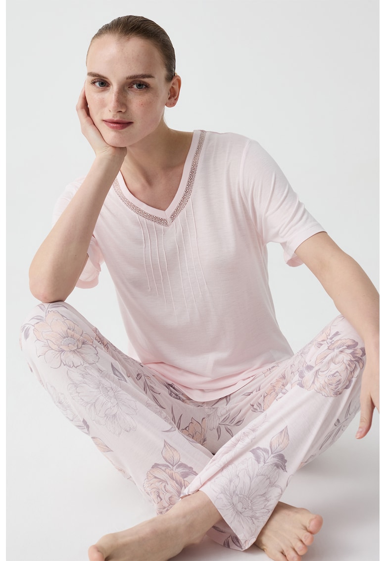 Pijama cu pantaloni cu imprimeu floral
