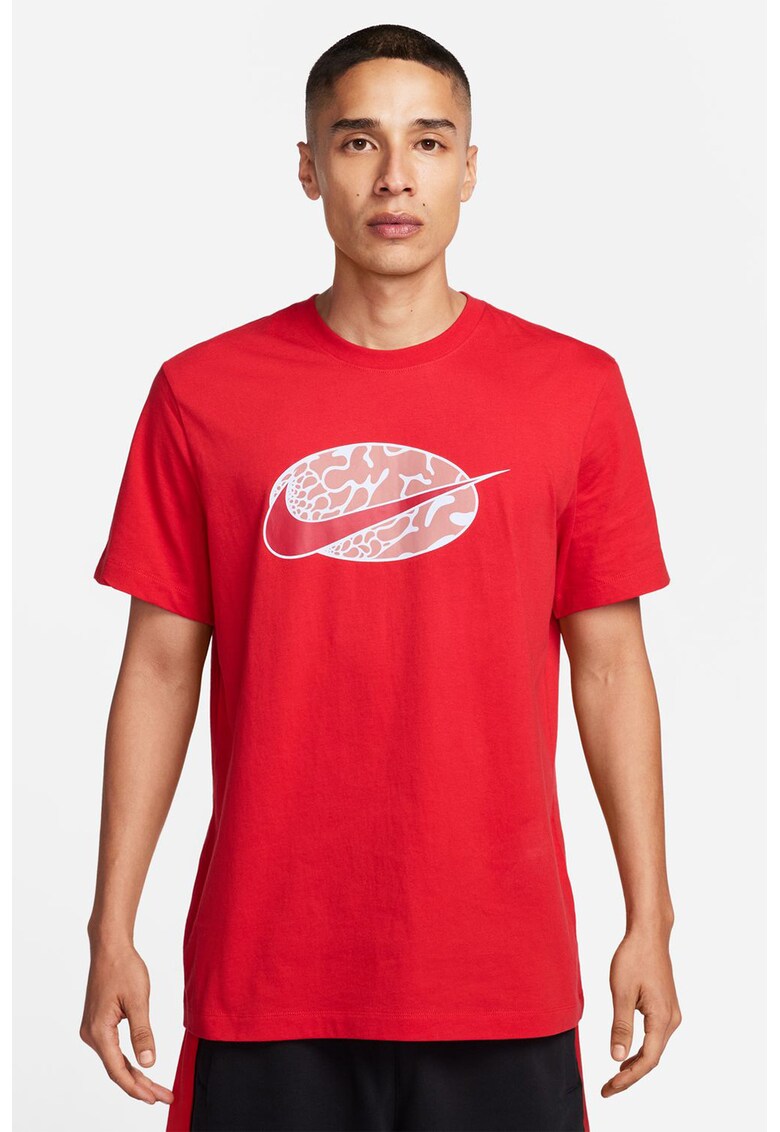 Tricou cu decolteu la baza gatului si imprimeu logo Swoosh