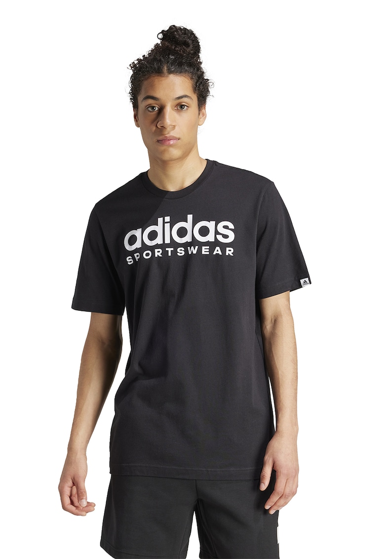 Tricou cu decolteu rotund si logo - Alb/Negru