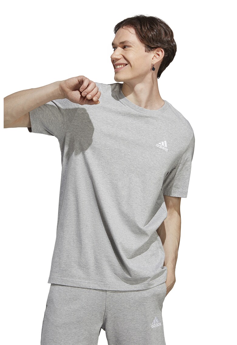 Tricou de bumbac cu logo pe piept - Gri deschis melange