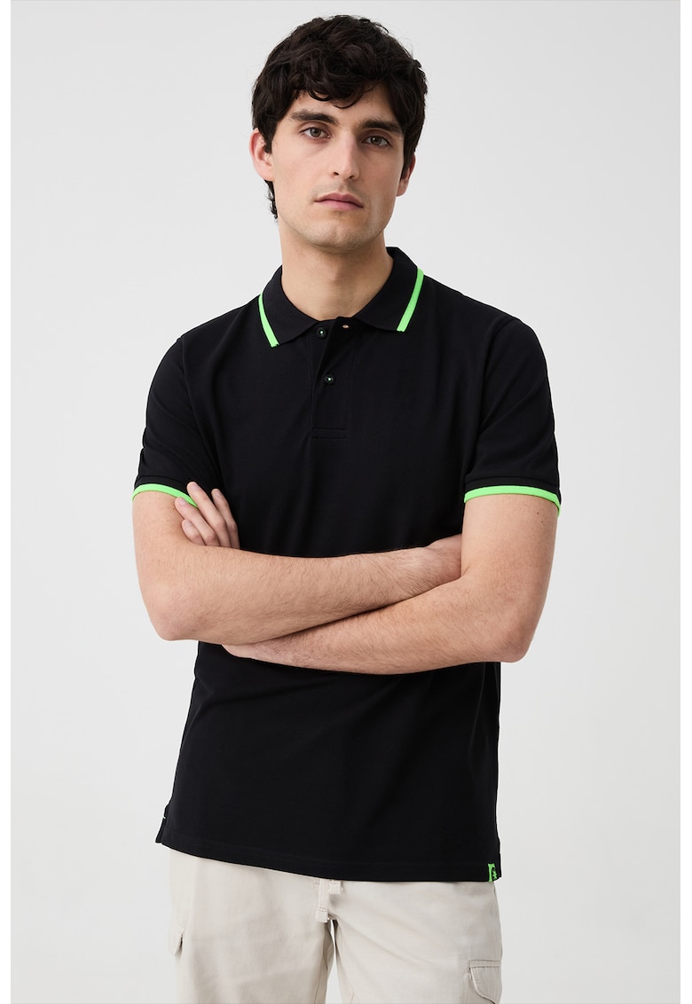 Tricou polo din material pique cu detalii fluorescente