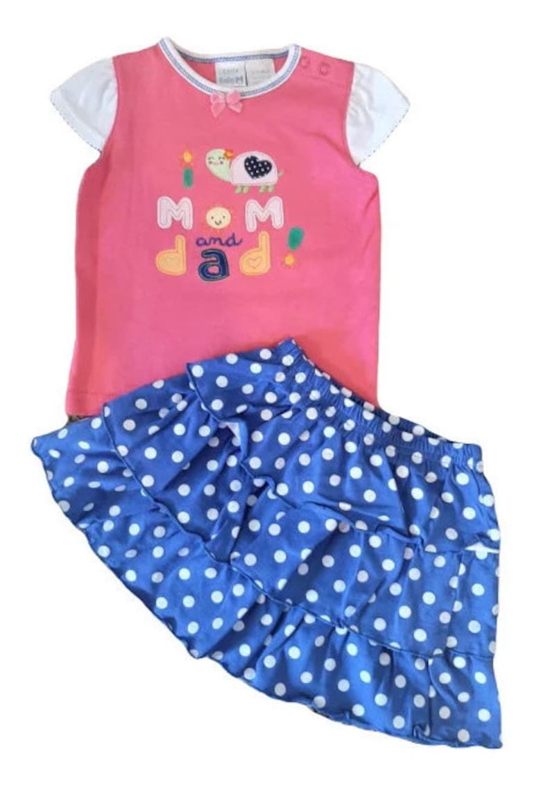 Compleu Model I Love Mom And Dad - Bumbac - Fete - Maneca scurta - Multicolor