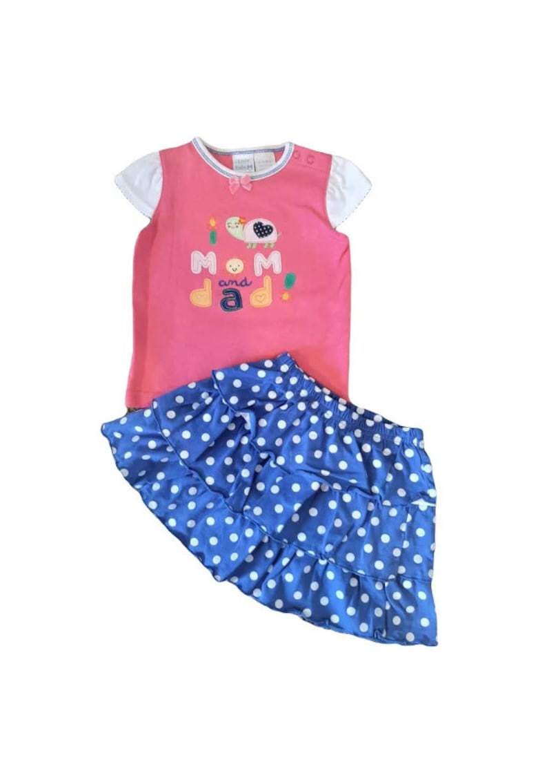 Compleu Model I Love Mom And Dad - Bumbac - Fete - Maneca scurta - Multicolor