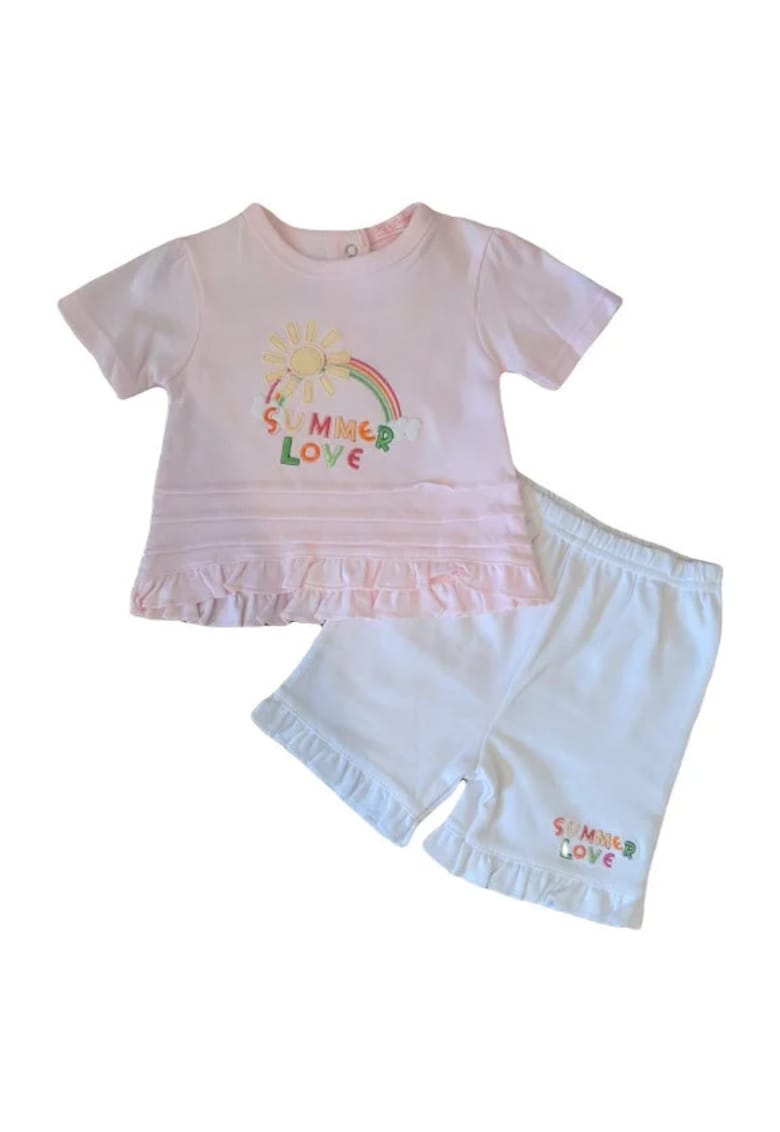 Compleu Cu Pantaloni Scurti Cu Volane - Model Summer Love - Bumbac - Fete - Maneca scurta - Multicolor