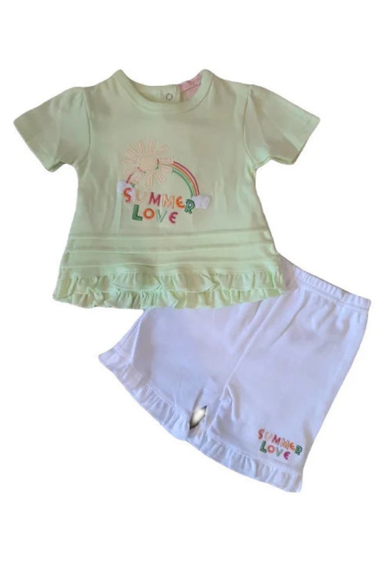 Compleu Cu Pantaloni Scurti - Model Summer Love Sun - Bumbac - Fete - Maneca scurta - Multicolor