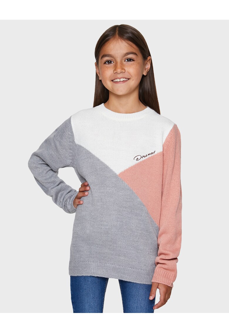 Пуловер с овално деколте и дизайн с цветен блок