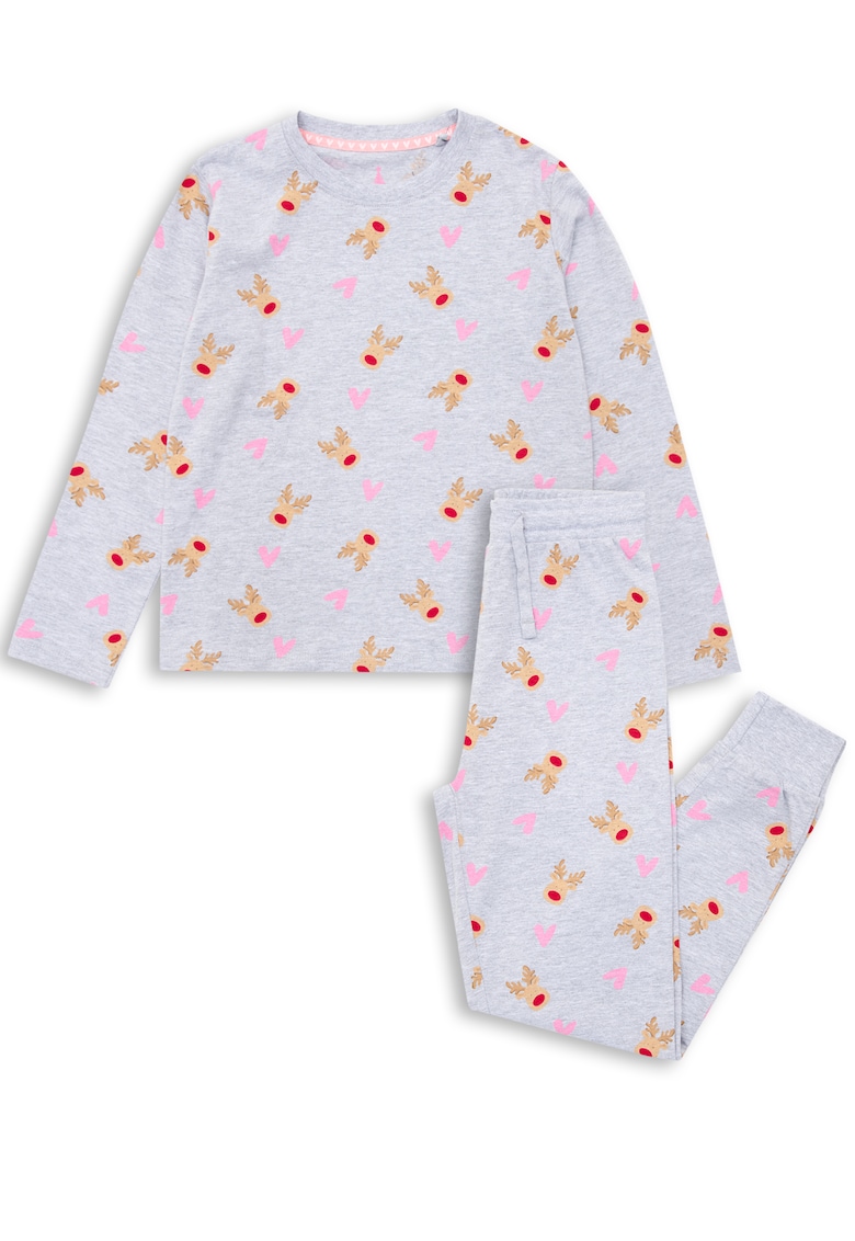 Pijama lunga din bumbac cu model grafic 21157