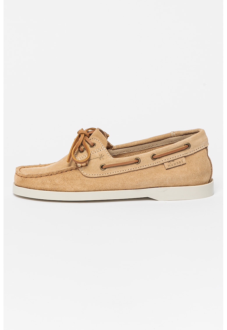 Pantofi boat de piele intoarsa - Maro deschis