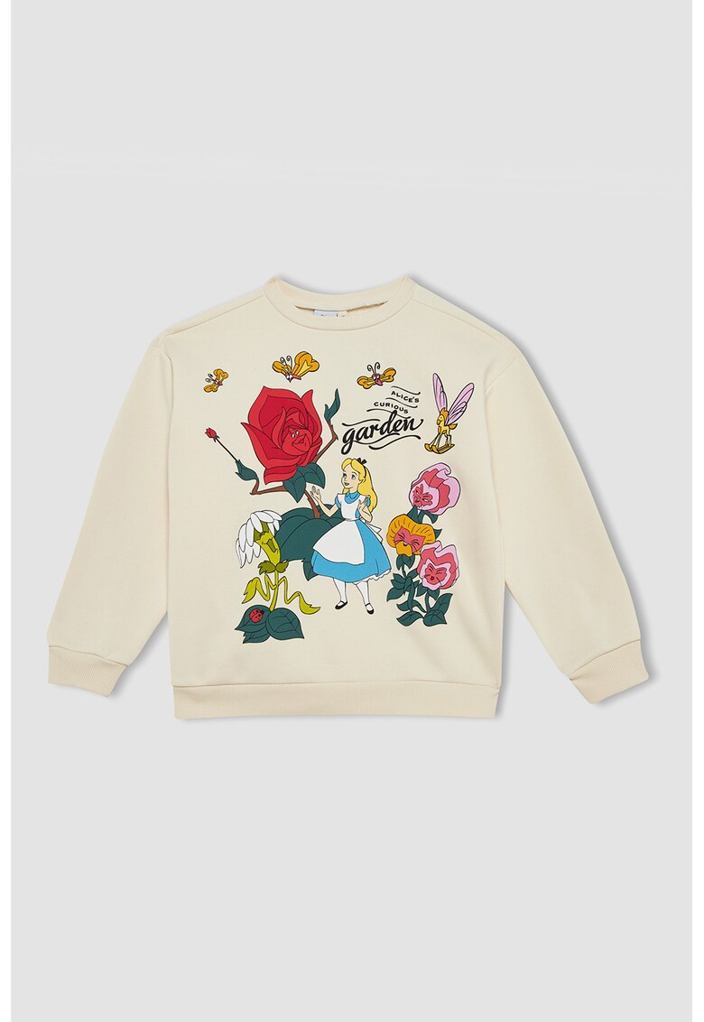 Bluza de trening cu decolteu la baza gatului si imprimeu alice in wonderland