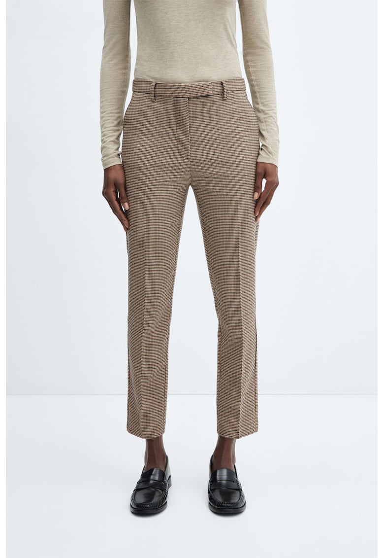 Pantaloni crop cu model houndstooth