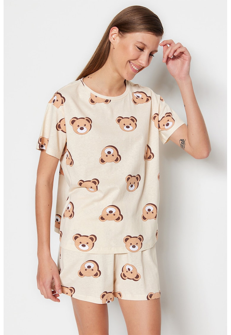 Pijama cu pantaloni scurti si imprimeu cu ursi