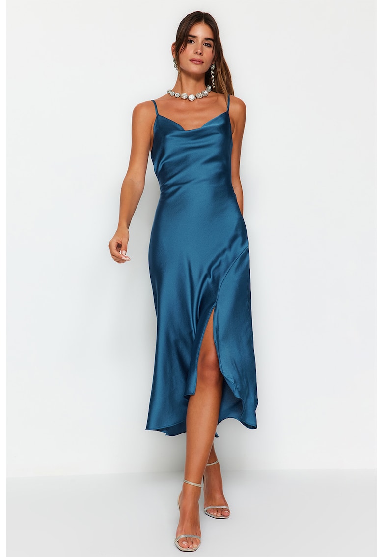 Rochie midi din satin cu slit lateral