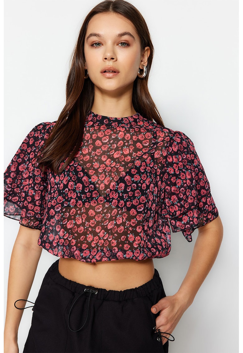 Bluza crop vaporoasa cu model floral