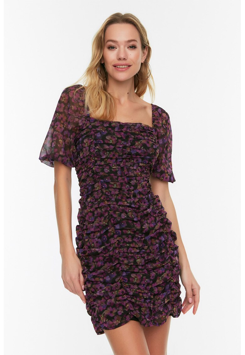 Rochie cu imprimeu floral si pliseuri