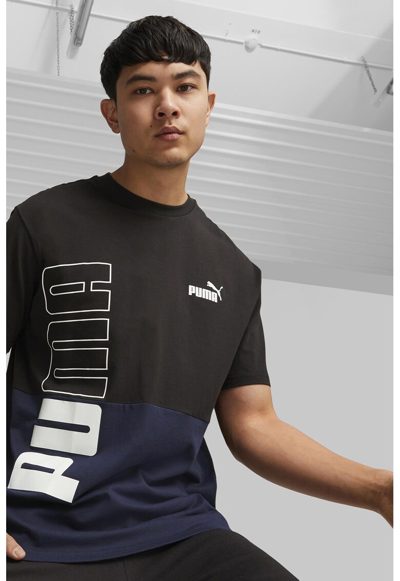 Tricou de bumbac cu imprimeu logo supradimensionat Power