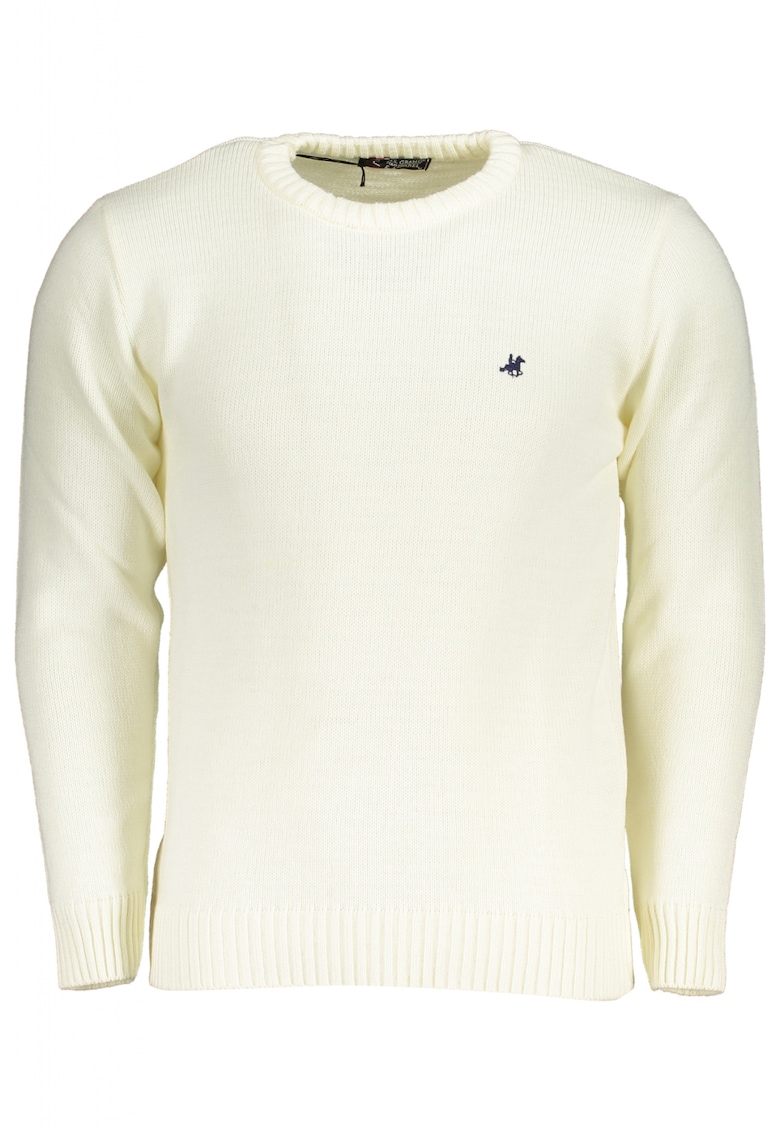 Pullover pentru barbati cu guler rotund brodat si logo alb Pullover pentru barbati cu guler rotund brodat si logo alb