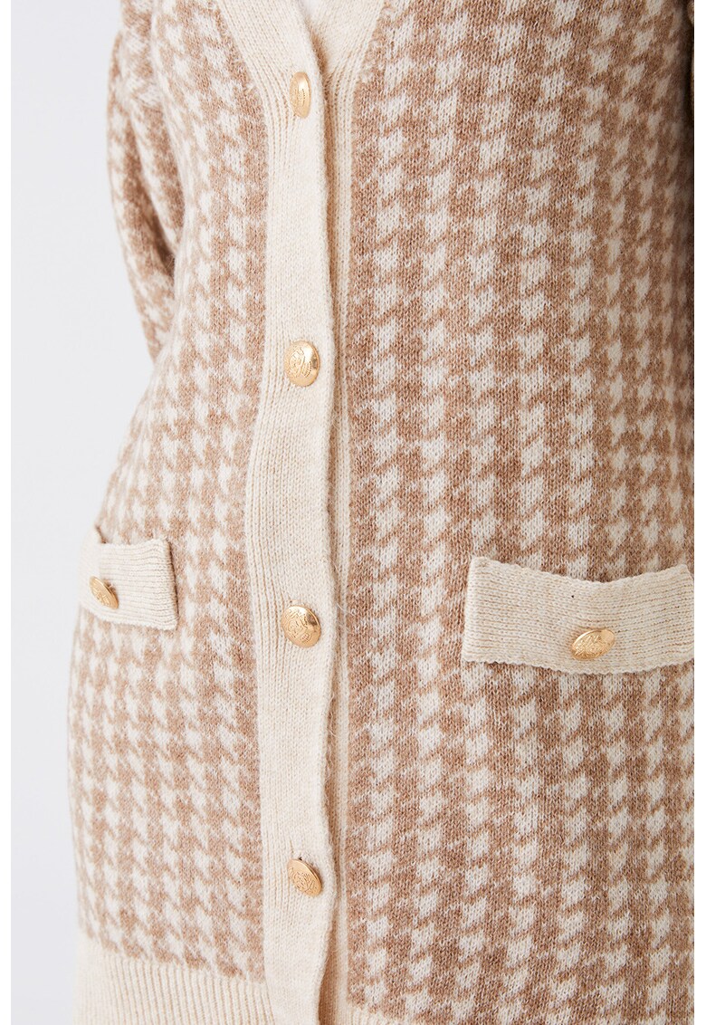 Cardigan lung cu imprimeu houndstooth