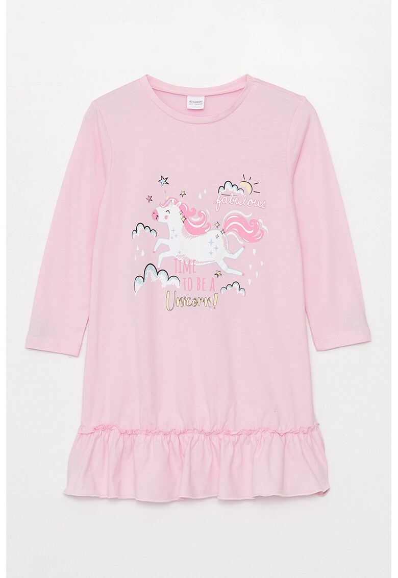 Camasa de noapte de bumbac cu imprimeu cu unicorn