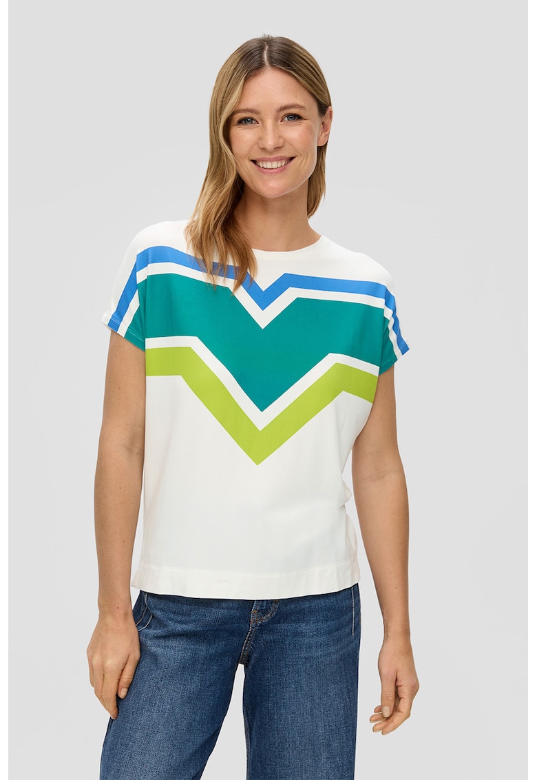 Tricou cu decolteu la baza gatului si imprimeu geometric