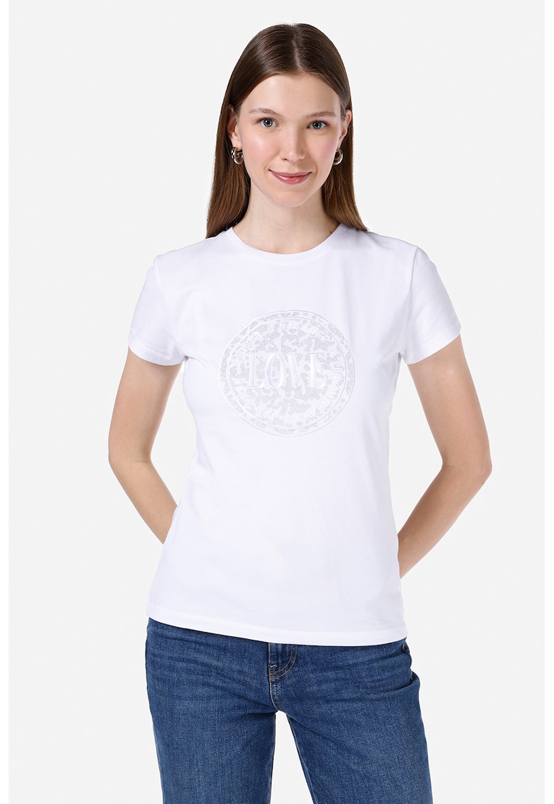 Tricou din amestec de bumbac cu decolteu la baza gatului