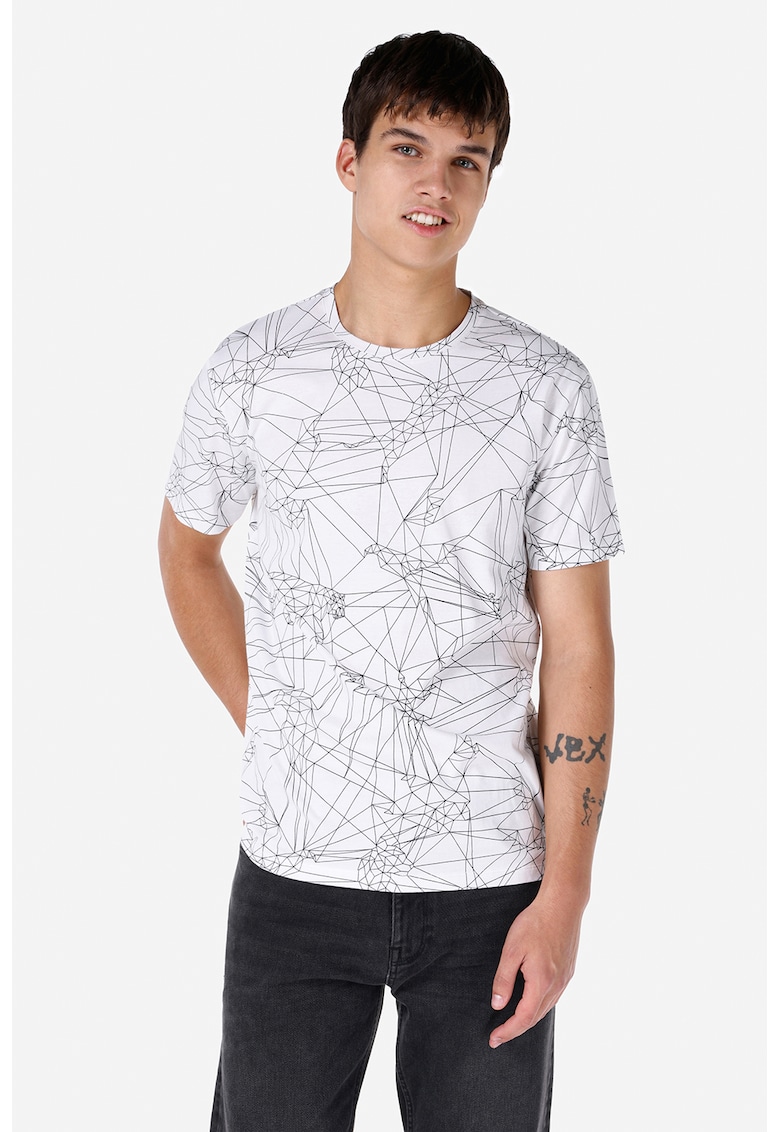 Tricou regular fit cu model - Alb