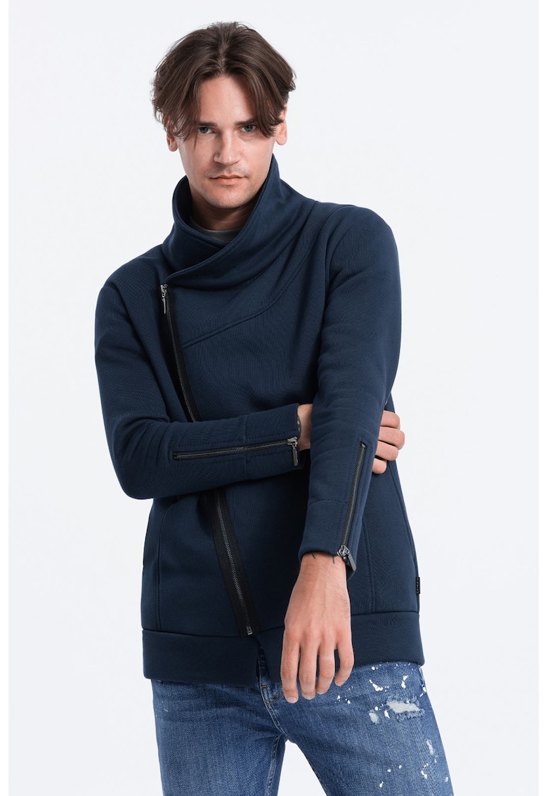 Ombre Bluza de trening cu guler inalt si fermoar - Bleumarin