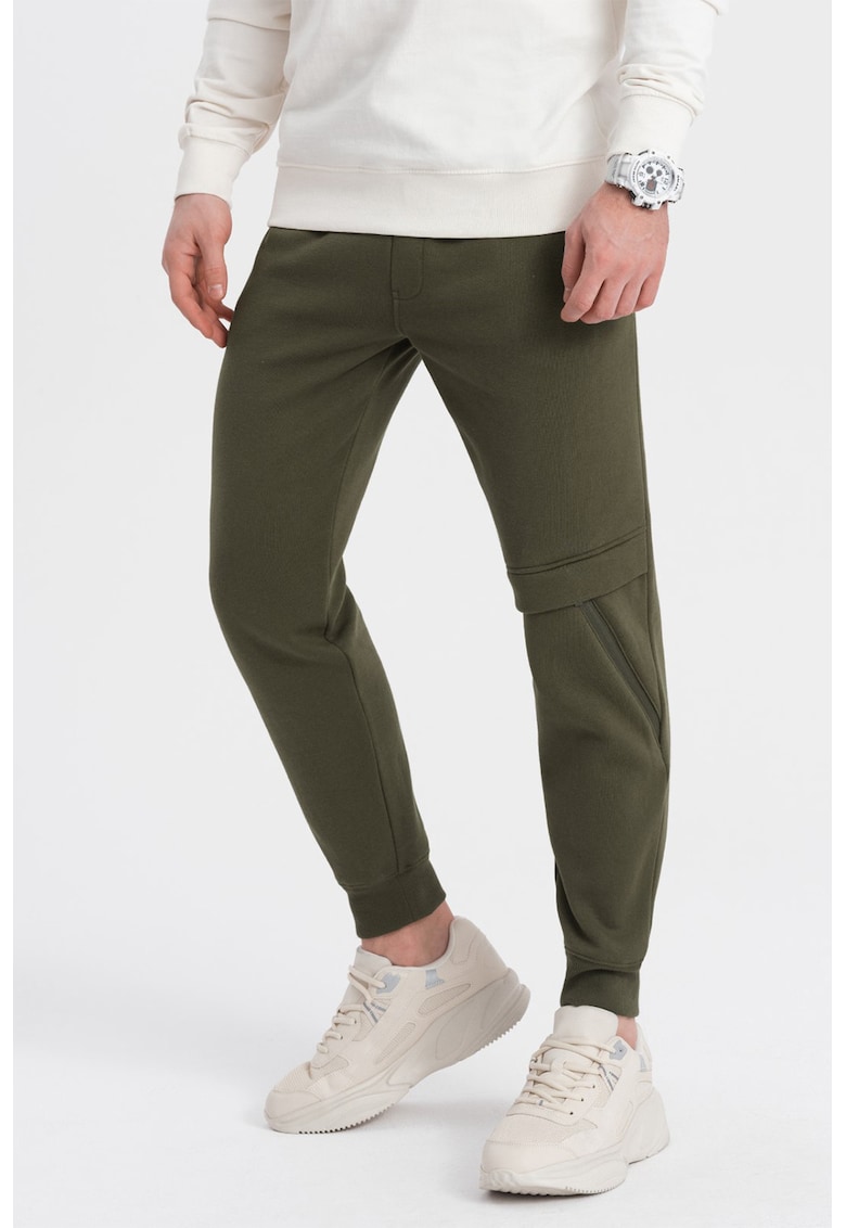 Ombre Pantaloni de trening cu talie ajustabila - Verde masliniu