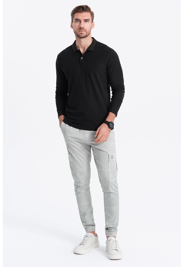 Ombre Bluza polo din bumbac pique - Negru