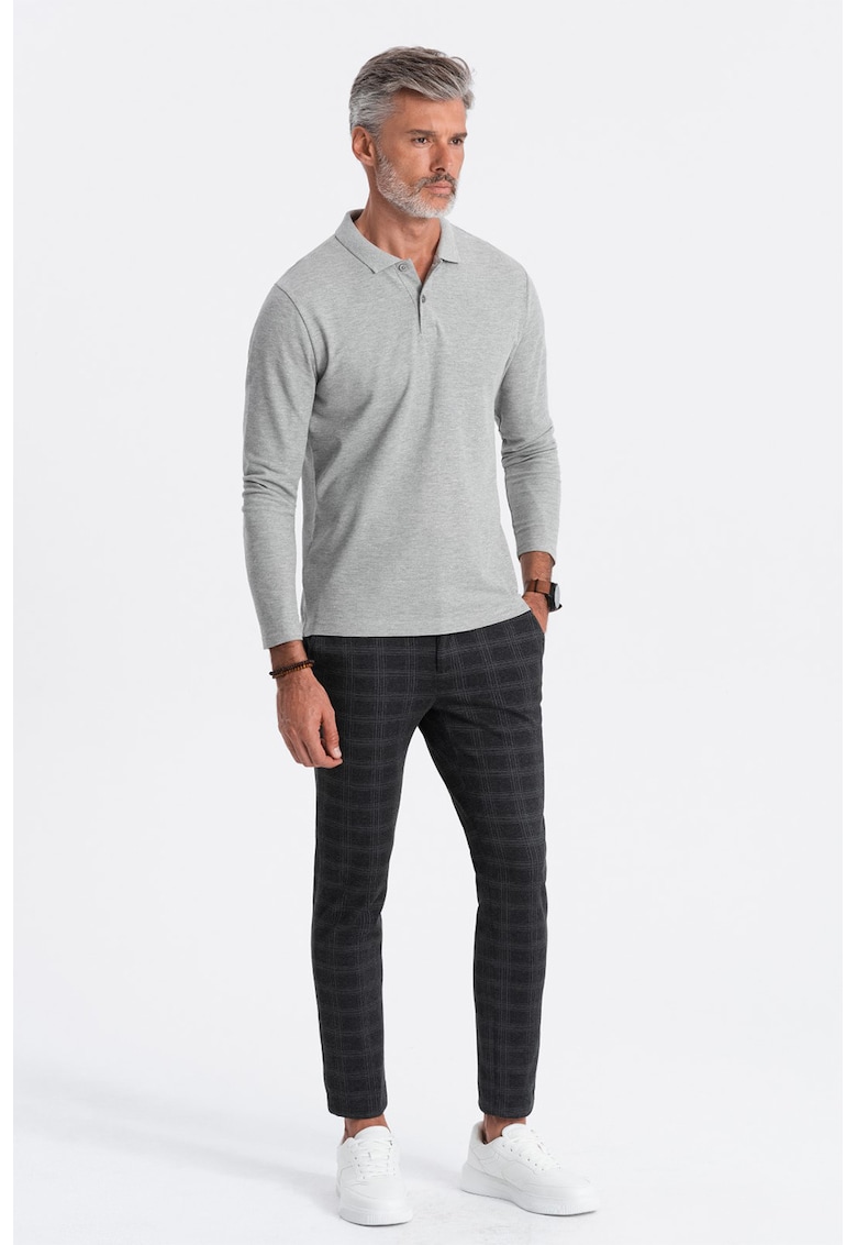 Ombre Bluza polo din bumbac pique - Gri deschis melange