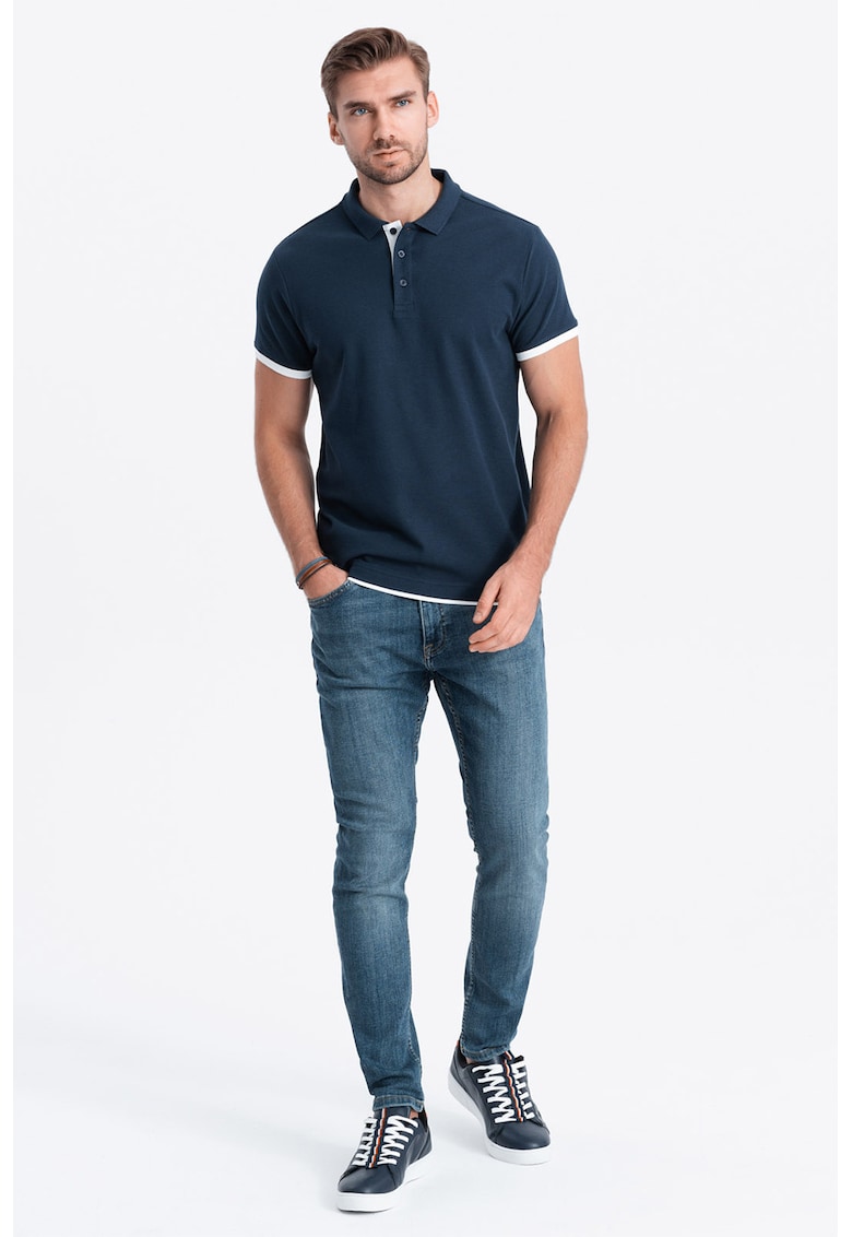 Tricou polo din bumbac pique - Bleumarin