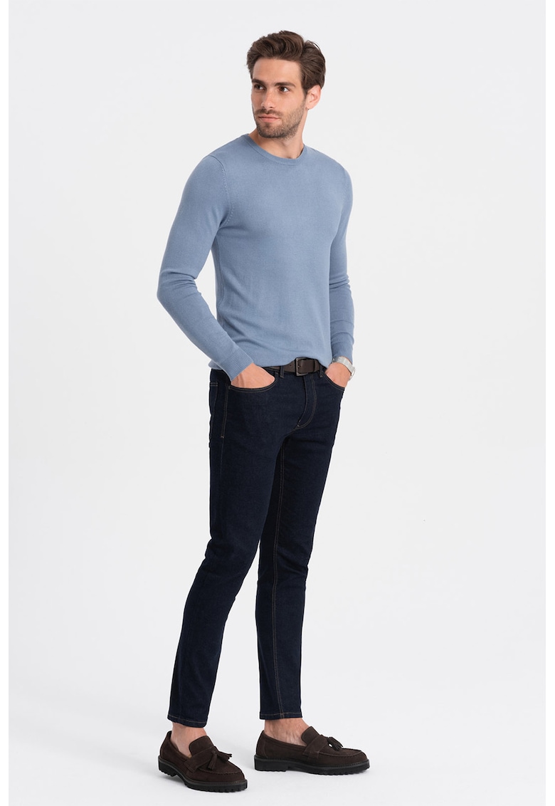 Bluza uni cu decolteu la baza gatului - Albastru azur