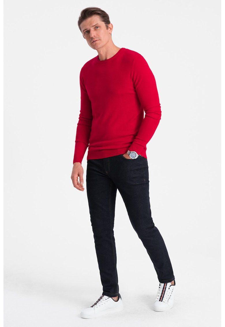 Ombre Bluza uni cu decolteu la baza gatului - Rosu vermillion