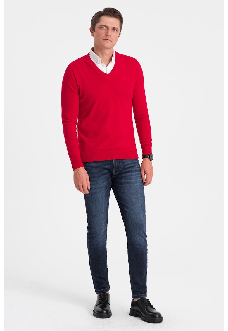 Ombre Pulover cu decolteu in V - Rosu vermillion