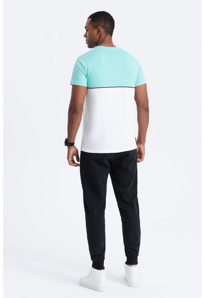 Ombre Tricou cu decolteu la baza gatului si model colorblock