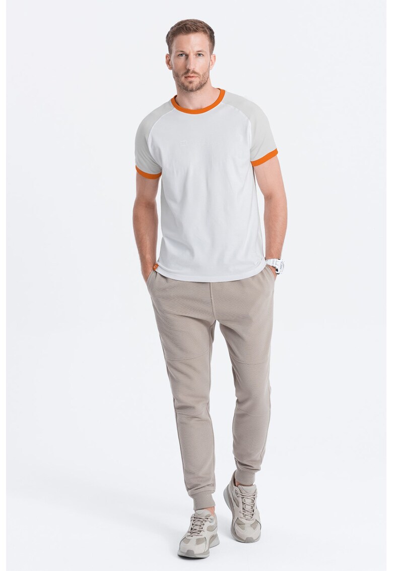 Tricou cu decolteu rotund - Gri deschis/Portocaliu/Alb murdar