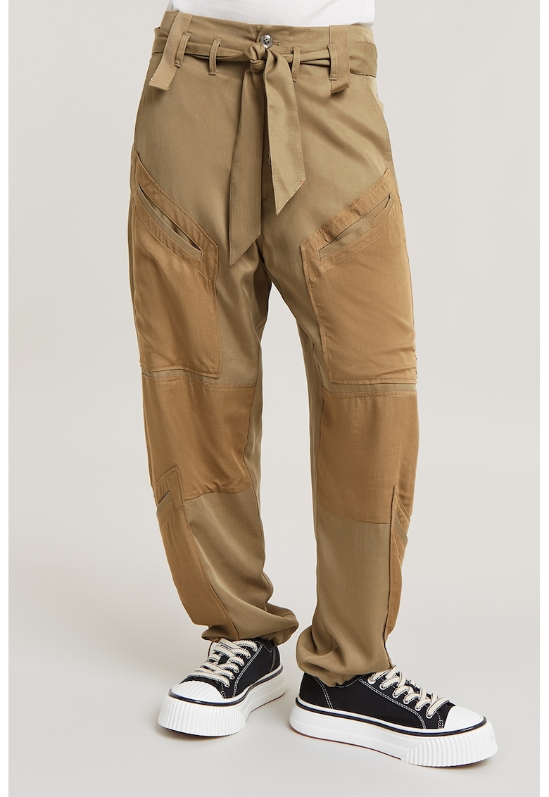 Pantaloni cargo din lyocell cu talie medie