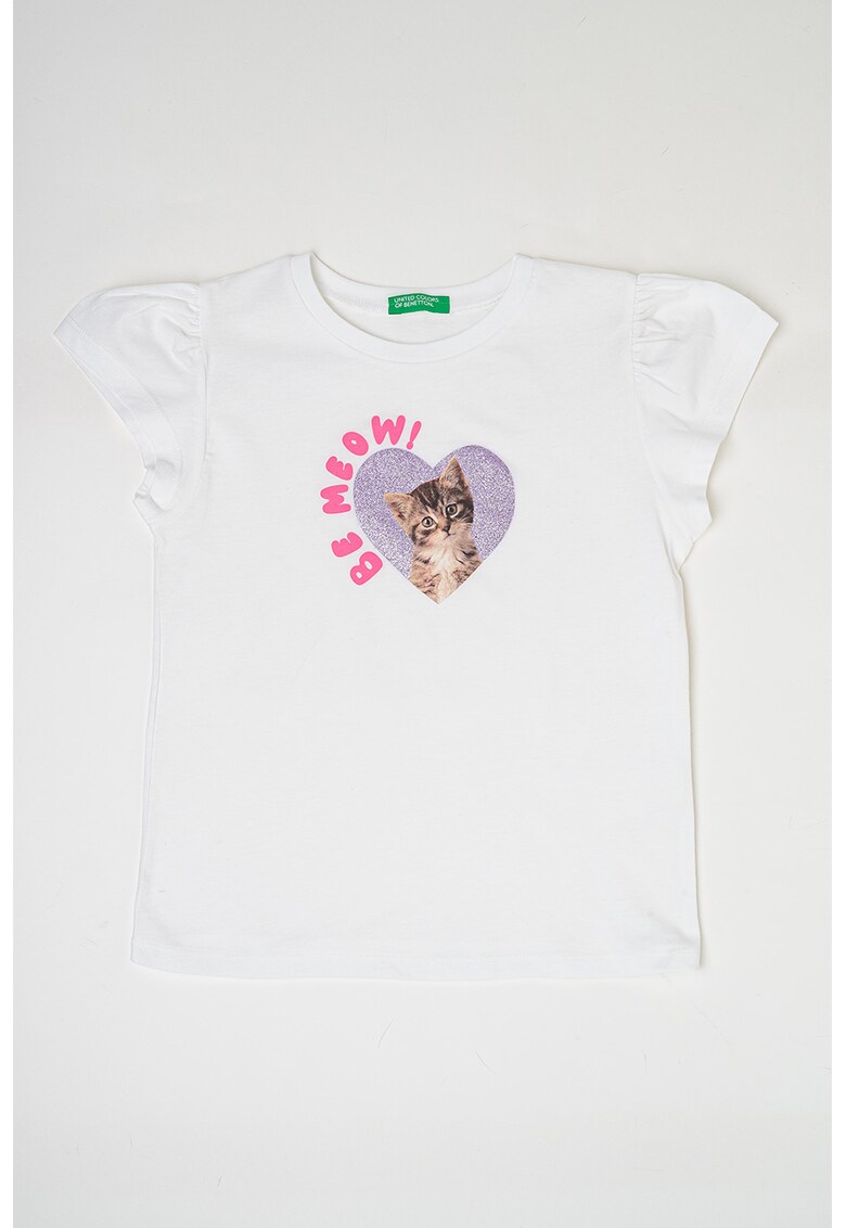 Tricou din bumbac cu imprimeu - Alb/Lila/Roz