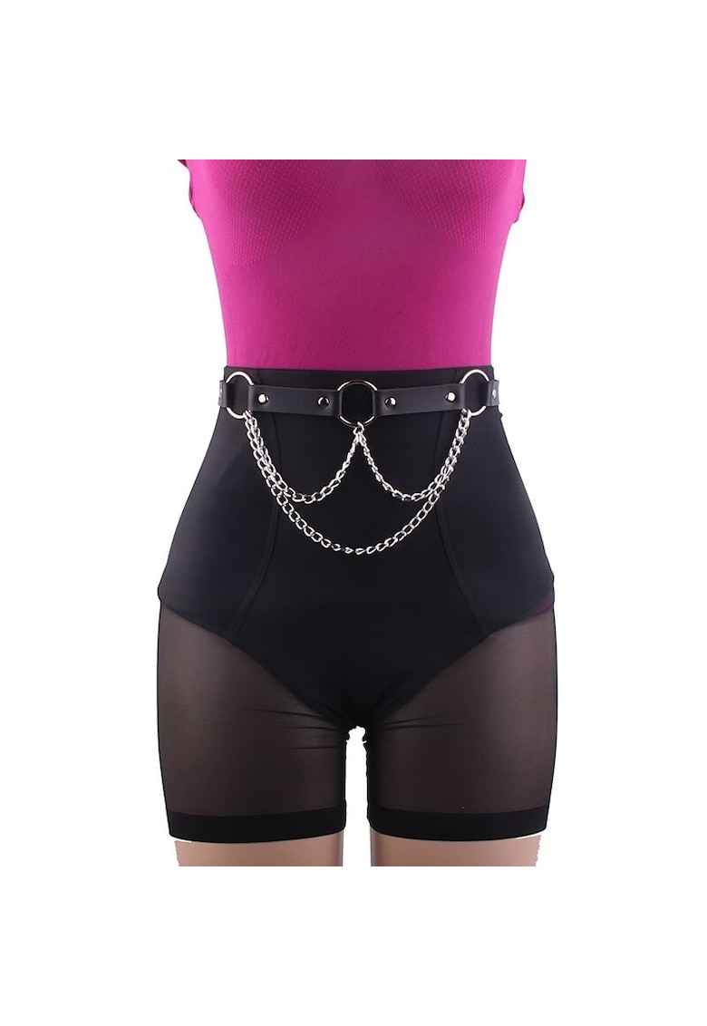 Ham negru - de talie - cu lanturi - din piele ecologica - Minea C25 -