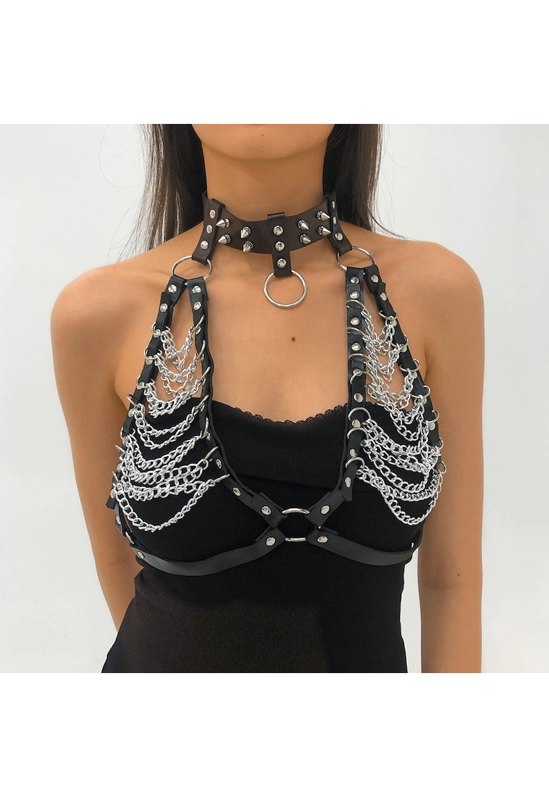 Ham negru - cu choker - tip sutien - din piele ecologica - Milo C25 -