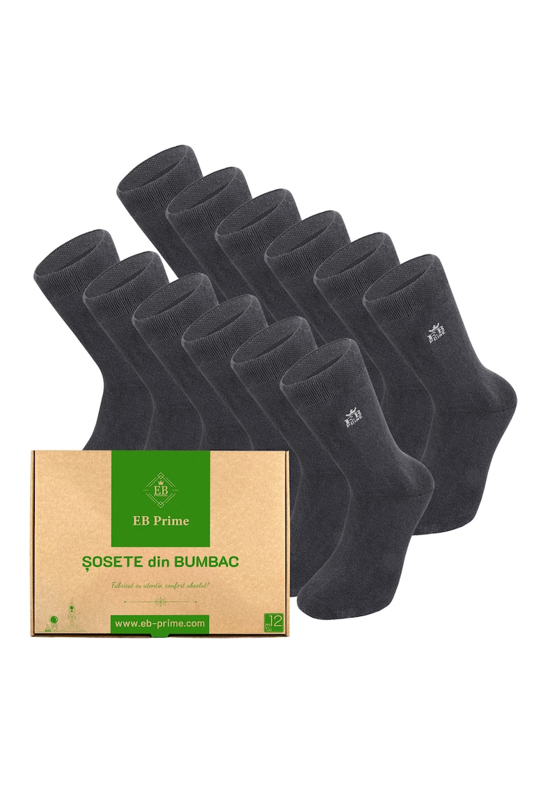 Set 12 perechi - Sosete clasice din bumbac pieptanat - Cutiuta ""Rezerva Lunara"" fara cusatura - respirabile si confortabile - Gri