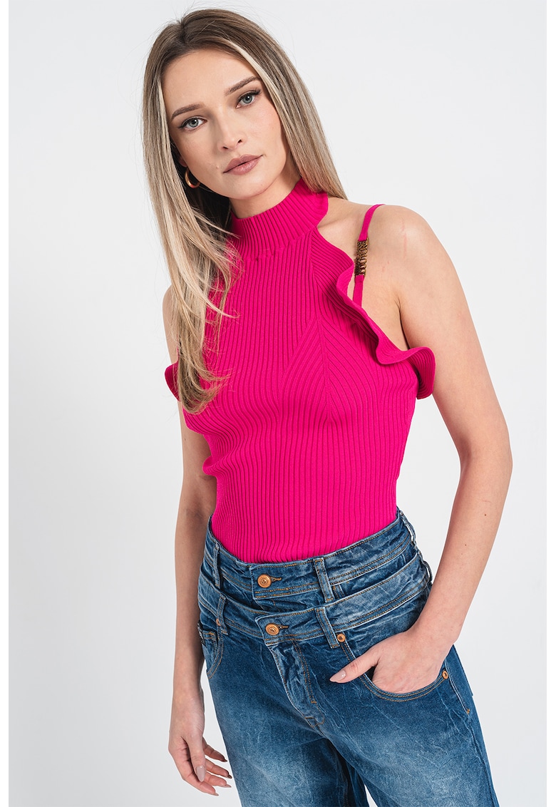 Top cu decolteu halter si garnituri cu volane Top cu decolteu halter si garnituri cu volane