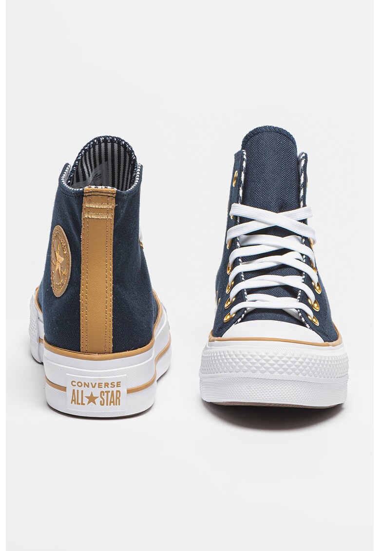 Tenisi cu plarforma si model cu dungi si herringbone Chuck Taylor All Star Lift