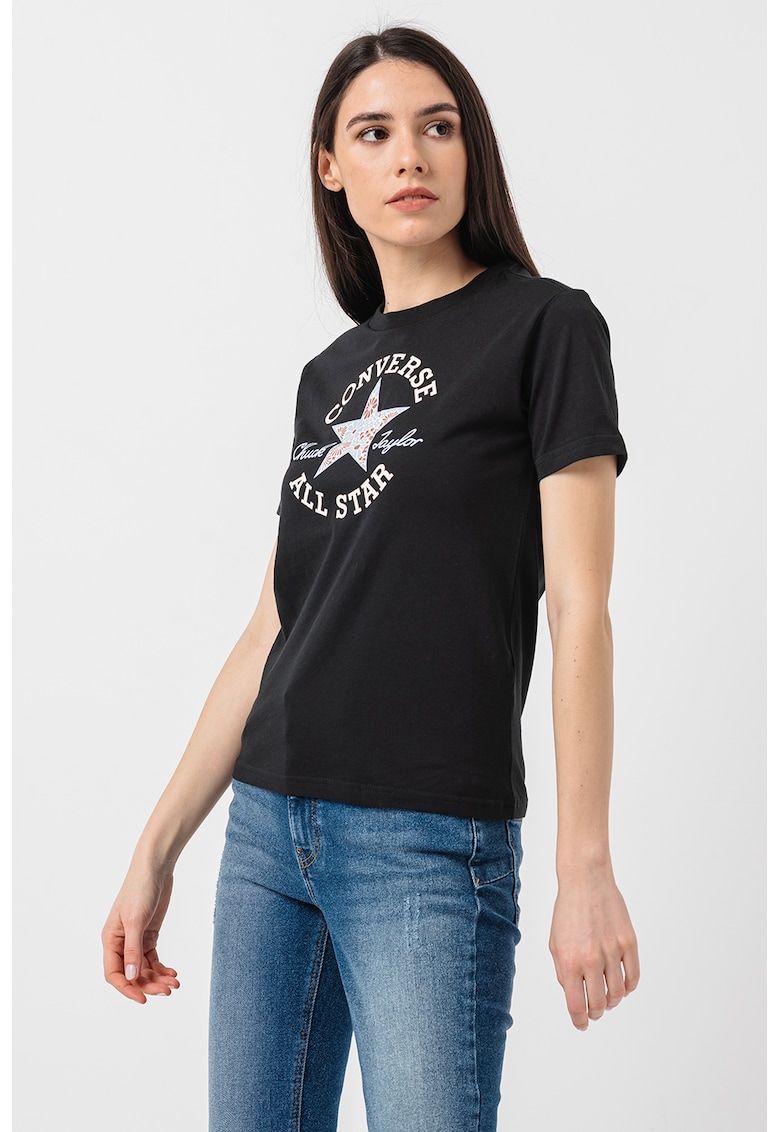Tricou cu model floral si logo Floral