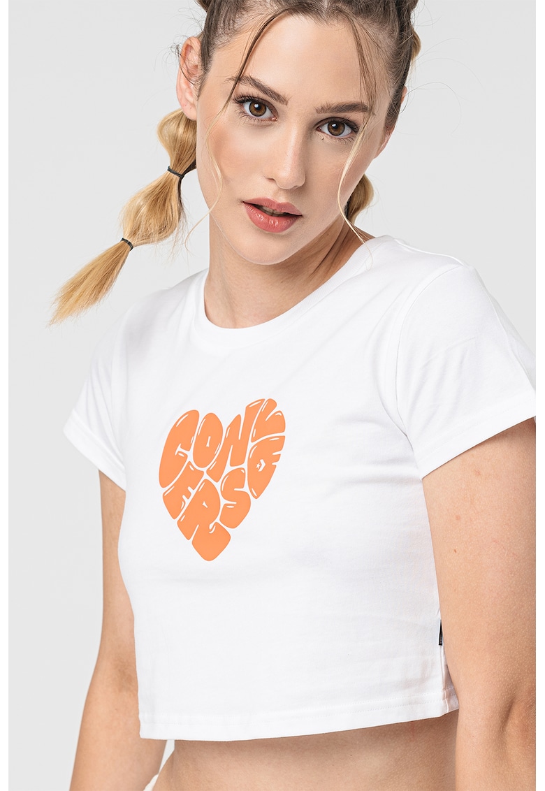 Tricou crop cu imprimeu logo