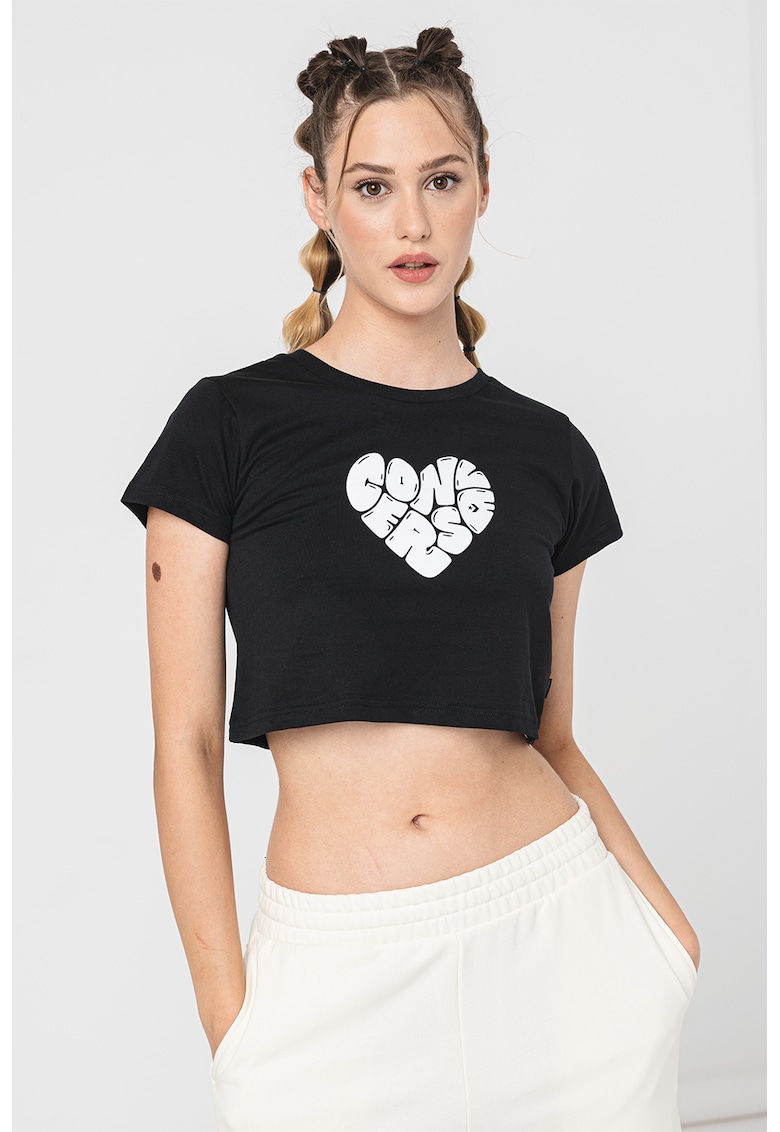 Tricou crop cu imprimeu logo